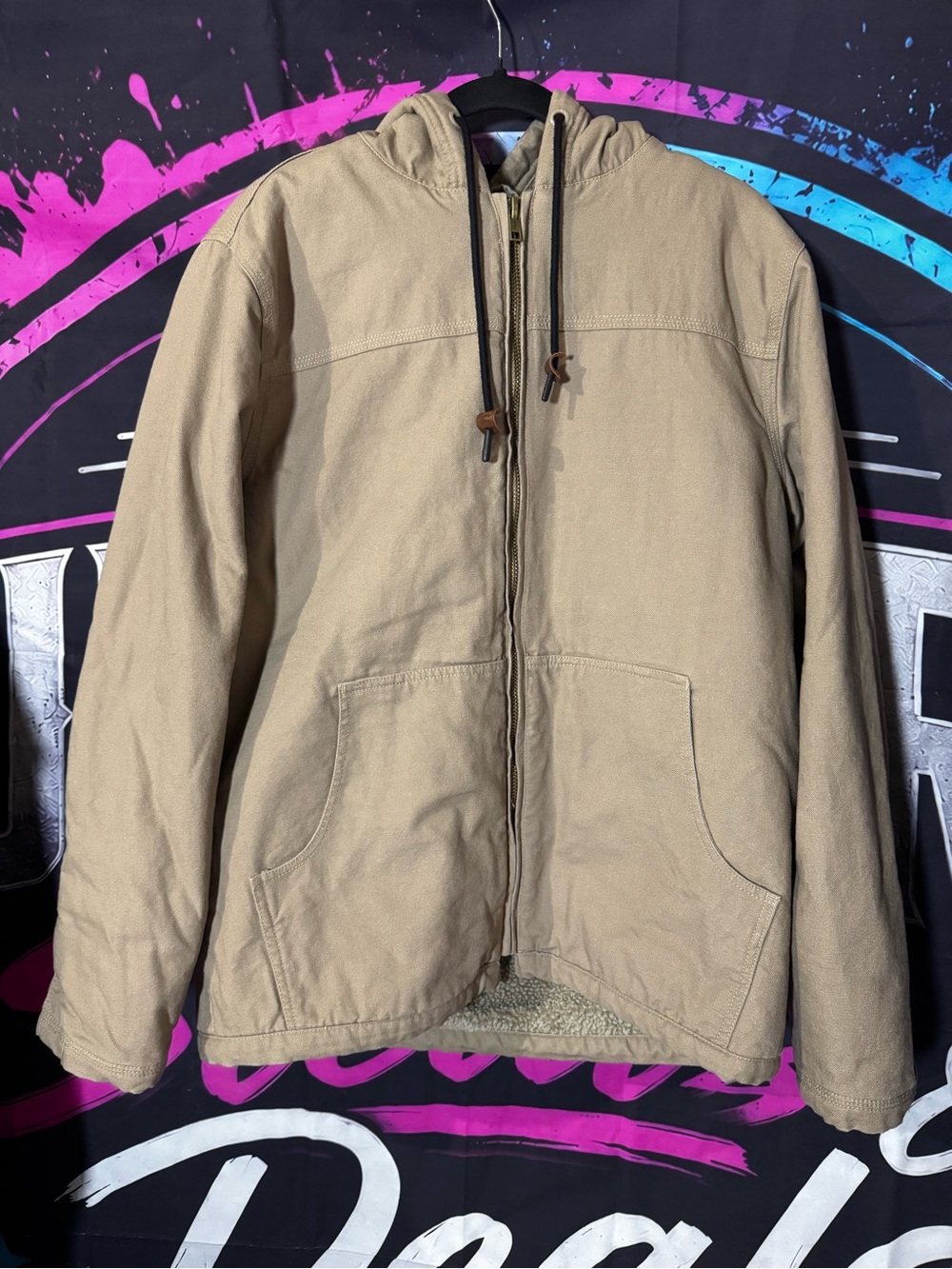 Men's Hooded Canvas Jacket in Tan - Durable Zip-Up Coat
